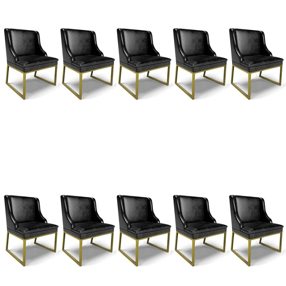 Cadeira Sala de Jantar Industrial Dourado kit 10 Liz Sint PU Preto D03 - D`Rossi