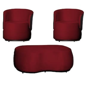Kit 02 Poltronas e 01 Puff Decorativo Beatriz Veludo Vermelho/PU Marrom - Montanaris Decor