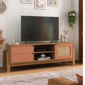 Rack Sala Tv 65" Nature c/ Gavetas Prateleiras e Porta