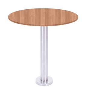 Mesa Beta Fixa Inox 71,50 cm (Alt) Disco Redondo Tampo MDP Redondo 80 cm (Larg) x 2,50 cm (Alt) Noce