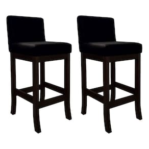 Kit 2 Banquetas Alta Estofada para Bancada em Madeira Capuccino Melody Suede Preto