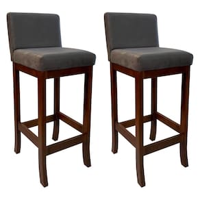 Kit 2 Banquetas Alta em Madeira Maciça Estofada Castanho Melody Suede Cinza