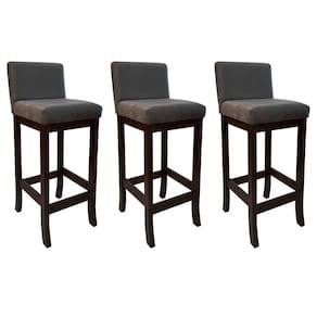 Kit 3 Banquetas Alta Estofada de Madeira Capuccino Melody Suede Cinza