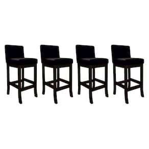 Kit 4 Banquetas Alta de Madeira Maciça Capuccino Melody Suede Preto