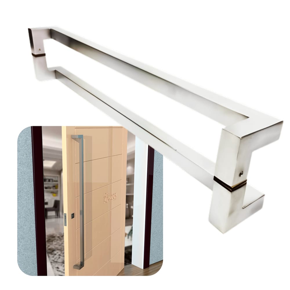 Puxador Portas Duplo Aço Inox Escovado Athenas 60 cm para portas: pivotantes/madeira/vidro temperado/porta alumínio e portões