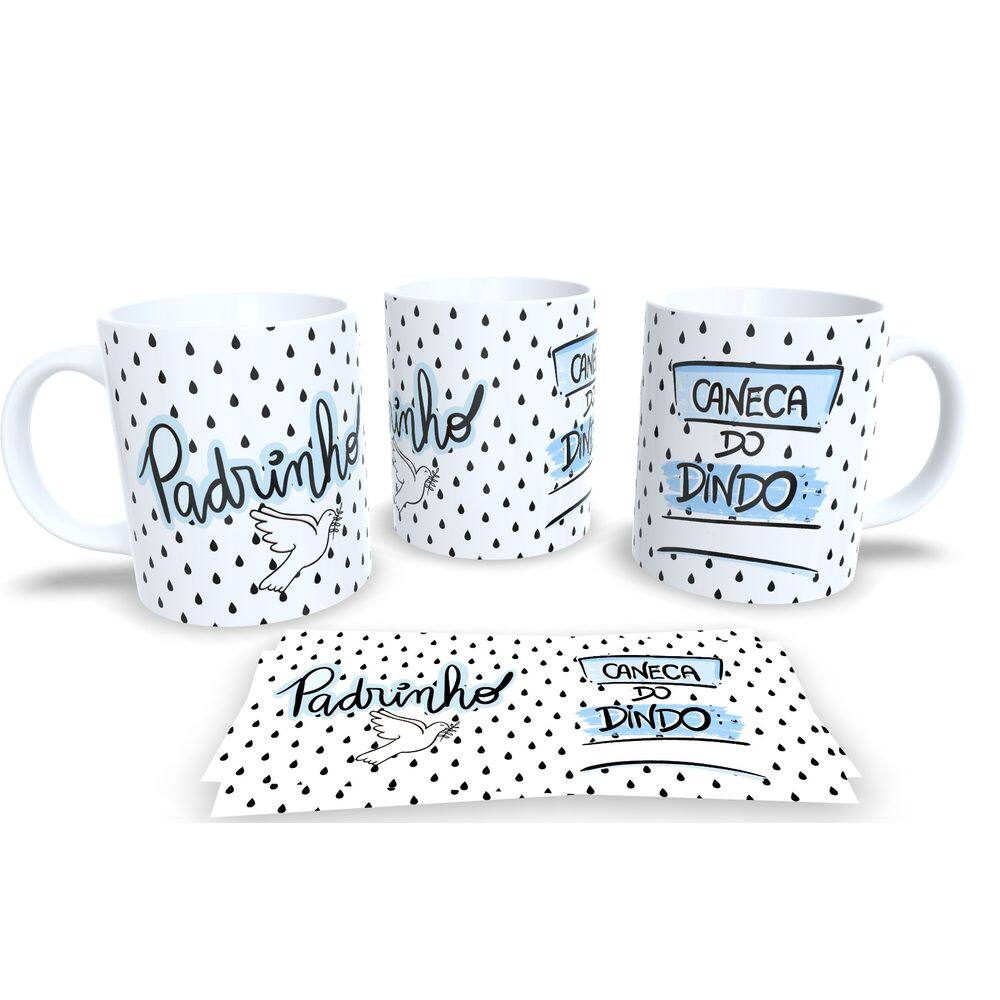 Caneca de Porcelana Branca Personalizada Coleção Dindo e Dinda