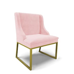 Cadeira Sala de Jantar Industrial Dourado Liz Suede Rosa Bebê D03 - D`Rossi