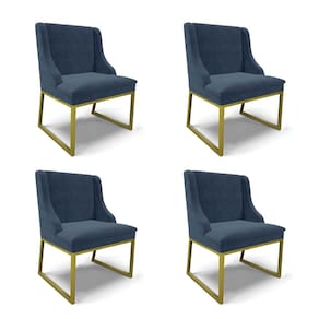 Cadeira Sala de Jantar Industrial Dour Kit 4 Liz Suede Azul M D03 - D`Rossi