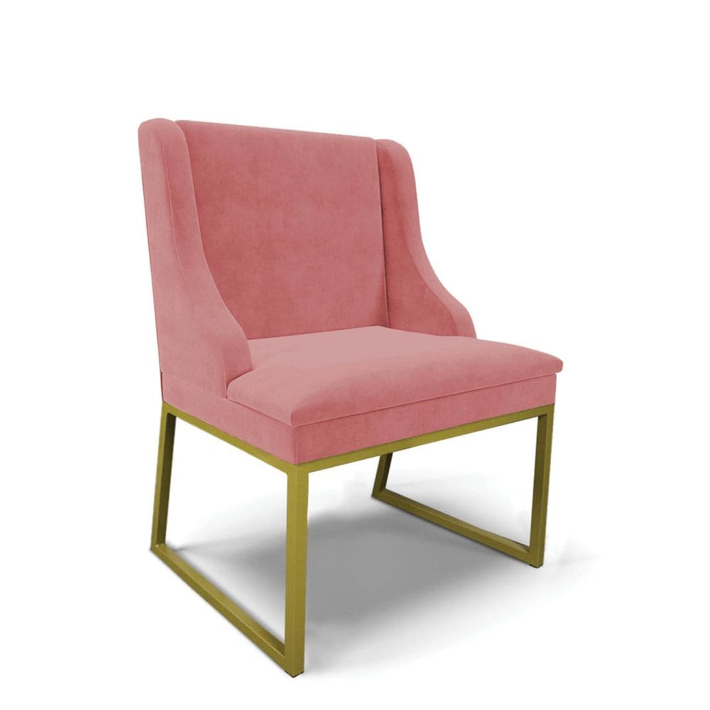 Cadeira Sala de Jantar Industrial Dourado Liz Suede Rosê D03 - D`Rossi