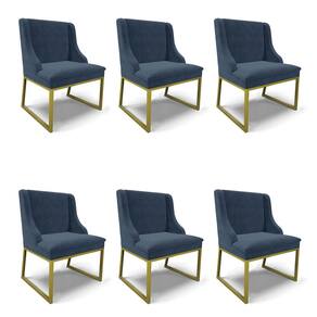 Cadeira Sala de Jantar Industrial Dour Kit 6 Liz Suede Azul Mho D03 - D`Rossi