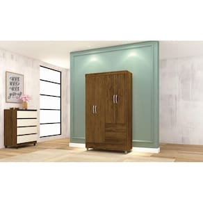 Roupeiro Ideal Plus 4 Portas e 2 Gavetas - Cor Imbuia Rústico - Vila Rica