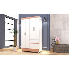 Roupeiro Ideal Plus 4 Portas e 2 Gavetas - Branco / Camarim - Vila Rica