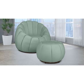 Kit Poltrona Decorativa C/ Puff Concha Veludo Acqua - Londrilar