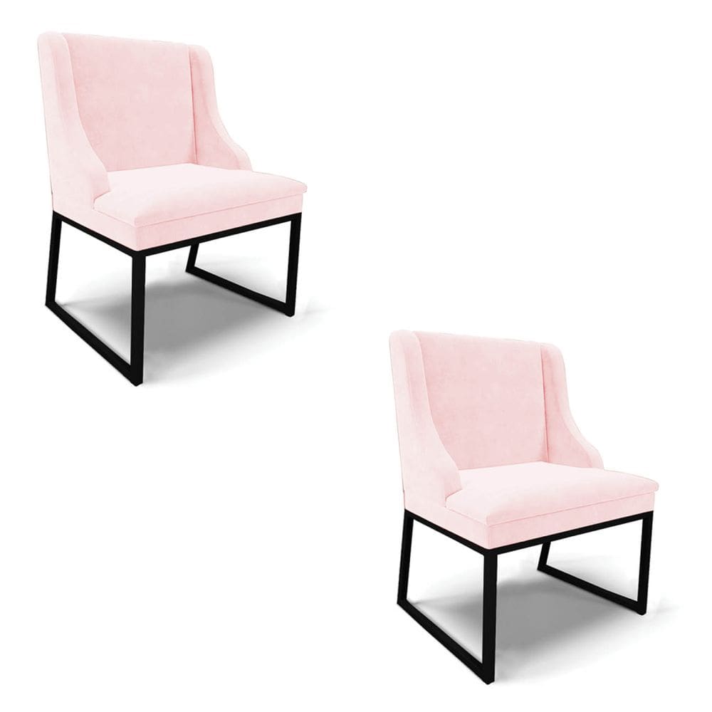Cadeira Sala de Jantar Industrial Preto Kit 2 Liz Suede Rosa Bebê D03 - D`Rossi