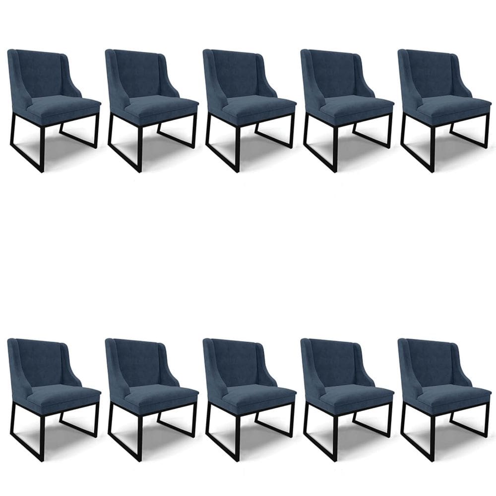 Cadeira Sala de Jantar Industrial Preto Kit 10 Liz Suede Azul M D03 - D`Rossi
