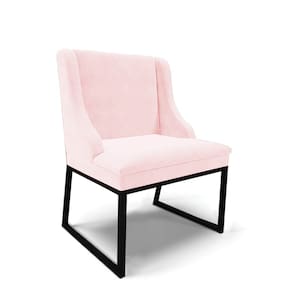 Cadeira Sala de Jantar Industrial Preto Liz Suede Rosa Bebê D03 - D`Rossi