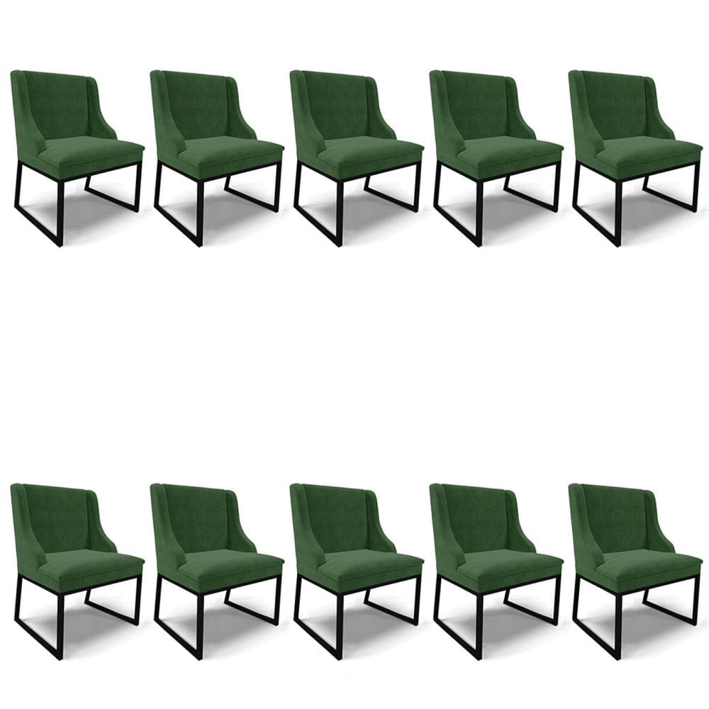 Cadeira Sala de Jantar Industrial Preto Kit 10 Liz Suede Verde D03 - D`Rossi
