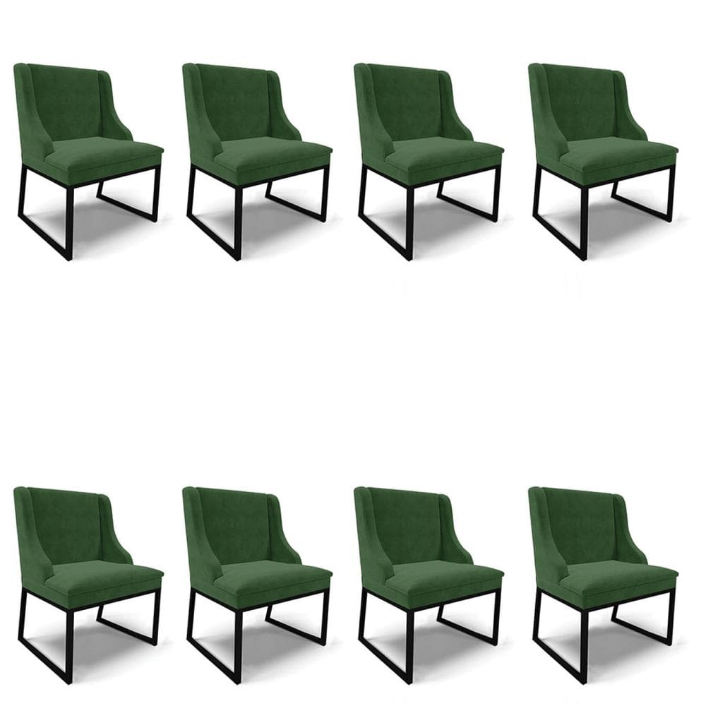 Cadeira Sala de Jantar Industrial Preto Kit 8 Liz Suede Verde D03 - D`Rossi