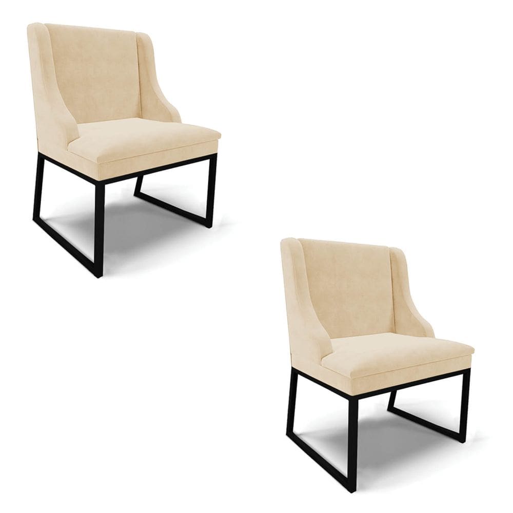 Cadeira Sala de Jantar Industrial Preto Kit 2 Liz Suede Bege D03 - D`Rossi