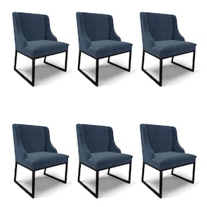 Cadeira Sala de Jantar Industrial Preto Kit 6 Liz Suede Azul Mho D03 - D`Rossi