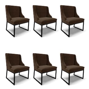 Cadeira Sala de Jantar Industrial Preto Kit 6 Liz Suede Marrom D03 - D`Rossi