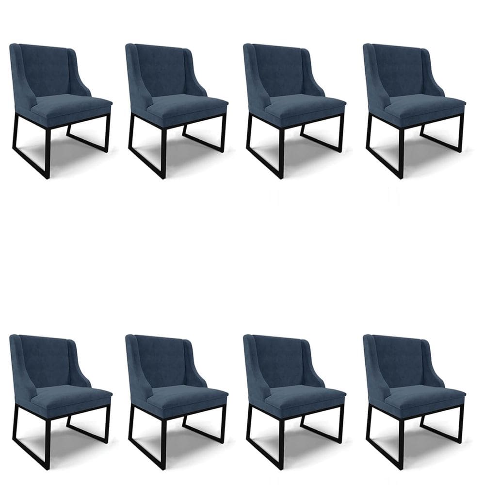 Cadeira Sala de Jantar Industrial Preto Kit 8 Liz Suede Azul M D03 - D`Rossi