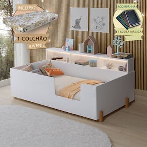 Cama De Criança Infantil Design Doçura Juvenil Lisa Branca Incluso Lousa Mágica + Colchão