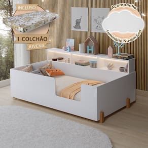 Cama Montessoriana Doçura Juvenil Branca Acompanha Uma Luminária + Colchão