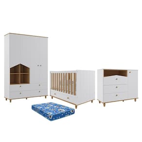 Dormitório Casinha Guarda Roupa, Cômoda 1 Porta e Berço Candy com Colchão Physical - Permóbili Baby