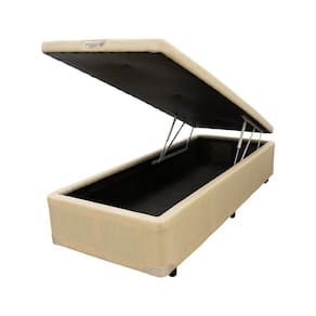 Cama Box Baú Castor Solteiro Linho Bege 120x203x35cm