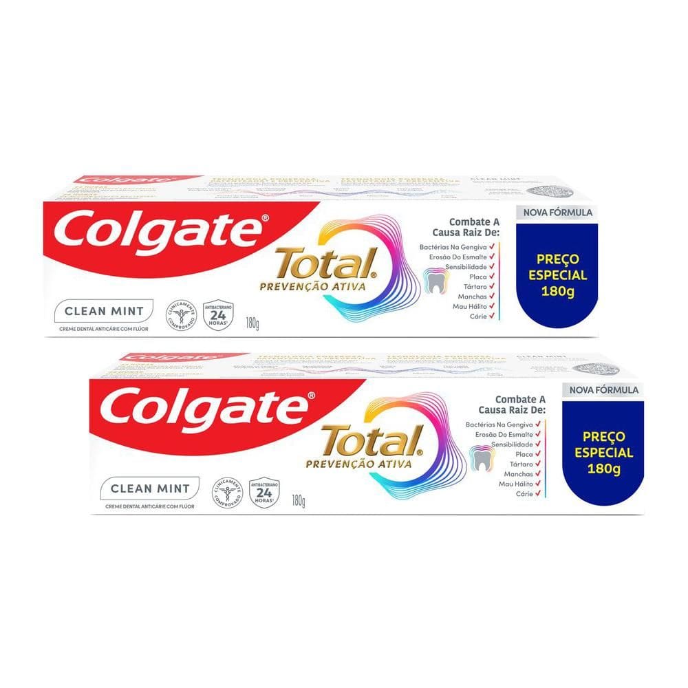 Kit 2 Creme Dental Colgate Total 12 Clean Mint 180g cada