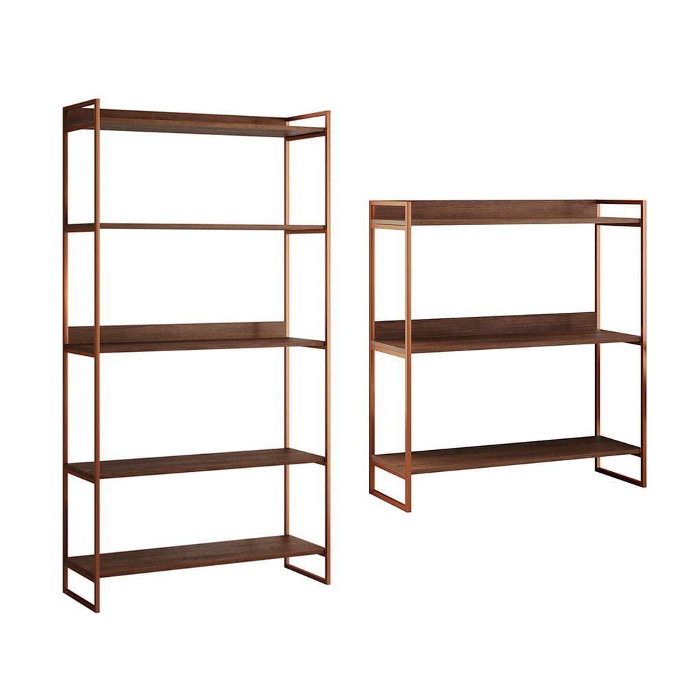 Kit Estante Guaecá 180x95 E Aparador Industrial 3 Prateleiras Córdoba 100x95cm Cobre/Imbuia