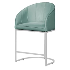 Poltrona Cadeira Banqueta Mia Base Branca Veludo Acqua - Montanaris Decor
