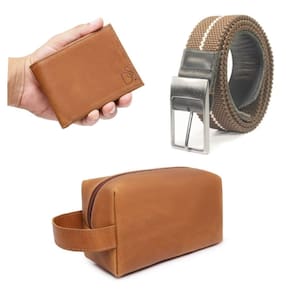 Kit Necessaire Organizadora Masculina Com Carteira Grande Cabe Cedulas e Cinto Elastano Fivela