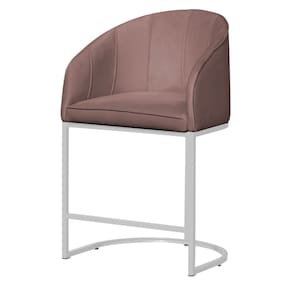 Poltrona Cadeira Banqueta Mia Base Branca Veludo Rosê - Montanaris Decor