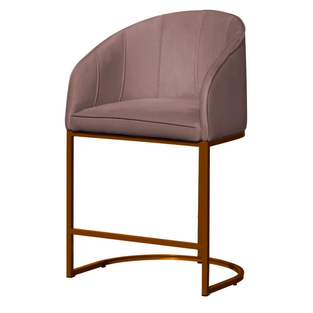 Poltrona Cadeira Banqueta Mia Base Bronze Veludo Rosê- Montanaris Decor