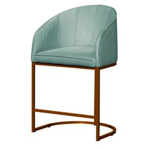 Poltrona Cadeira Banqueta Mia Base Bronze Veludo Acqua - Montanaris Decor