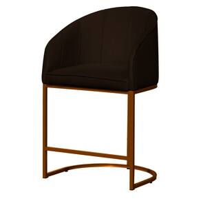 Poltrona Cadeira Banqueta Mia Base Bronze Veludo Marrom - Montanaris Decor