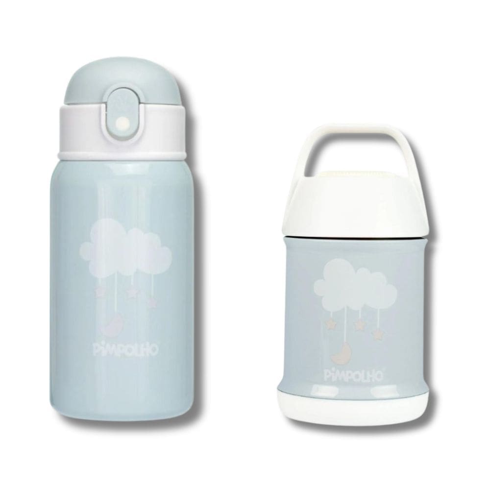 Kit Pote + Garrafa Térmica Inox Cinza/Nuvem - Pimpolho