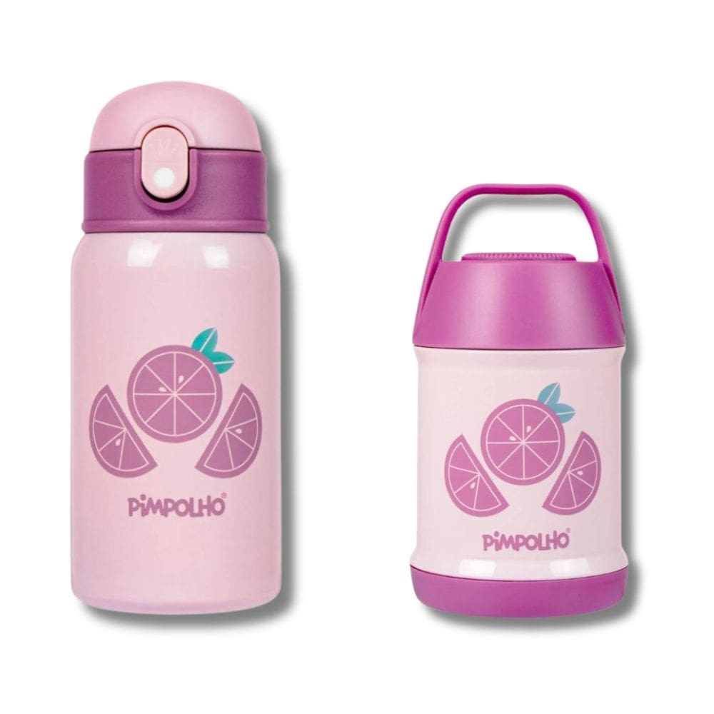 Kit Pote + Garrafa Térmica Inox Roxa/Frutas - Pimpolho