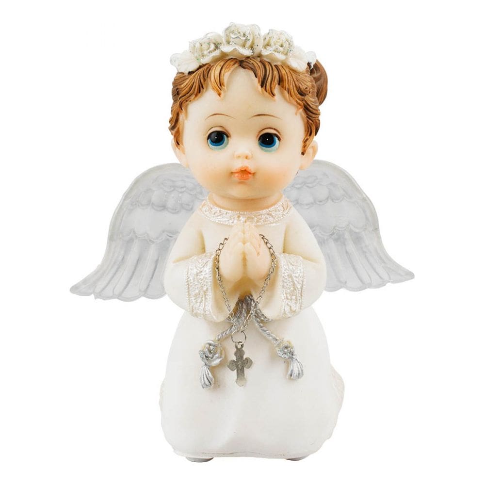 Enfeite Decorativo Resina Anjo Anjinho Branco Infantil Rezando 15cm