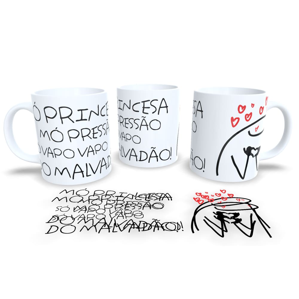 Caneca de Porcelana Branca Personalizada Coleção Flork Namorados