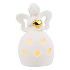 Luminária Decoração Natal Anjo Resina Branco Coração 11cm