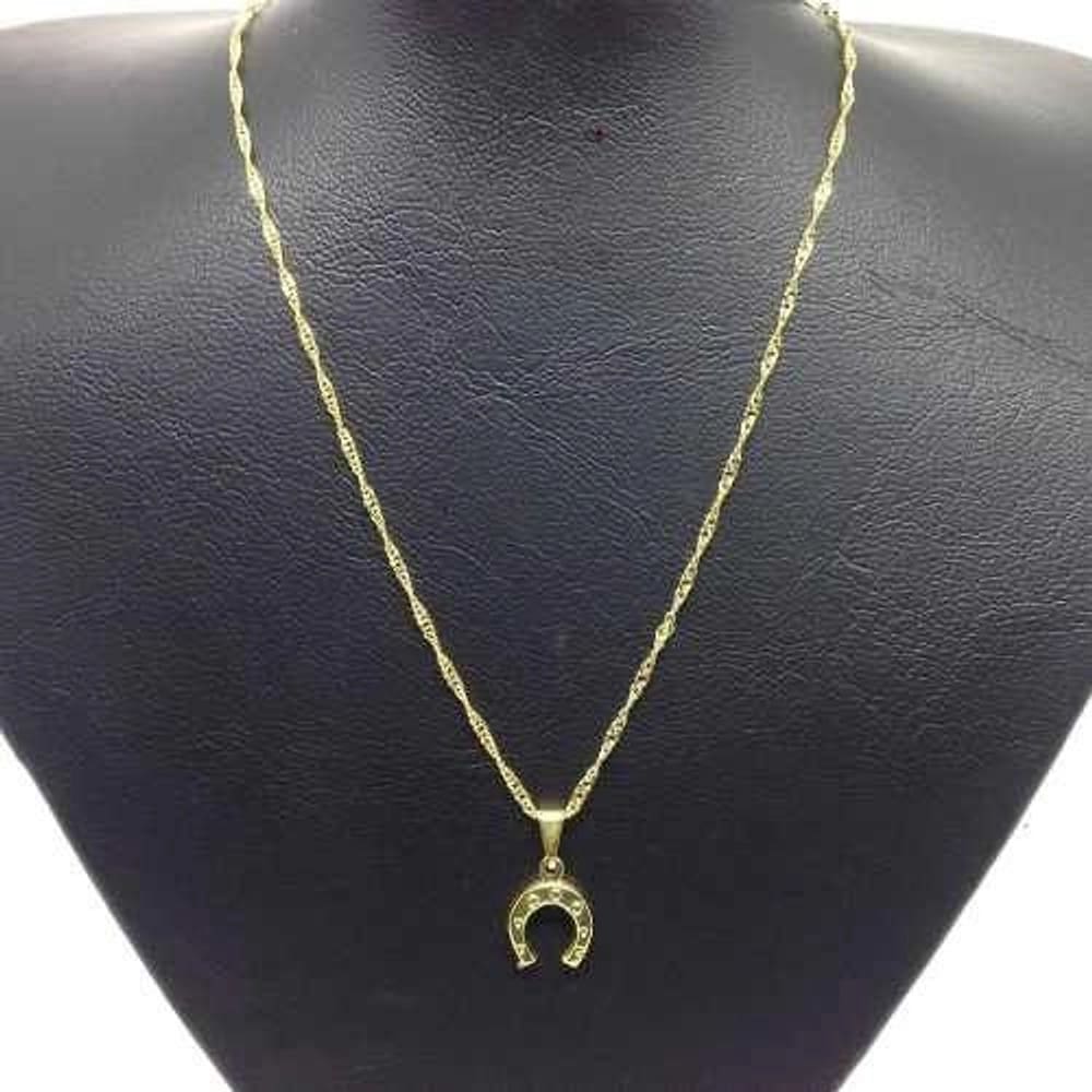 Corrente Gargantilha Banhado Ouro 18k Singapura com Pingente Ferradura 1,4MM - 45CM