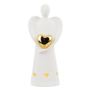 Luminária Natalina Natal Anjo Branco Segurando Coração 14cm