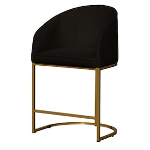 Poltrona Cadeira Banqueta Mia Base Dourada Veludo Preto - Montanaris Decor