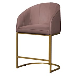 Poltrona Cadeira Banqueta Mia Base Dourada Veludo Rosê - Montanaris Decor