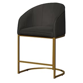 Poltrona Cadeira Banqueta Mia Base Dourada Veludo Grafite - Montanaris Decor