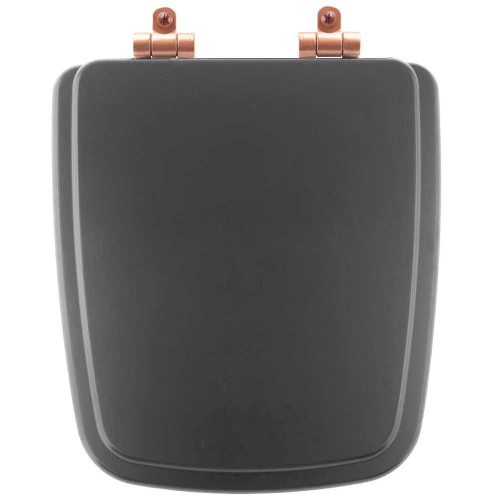 Tampa de Vaso Poliéster Com Amortecedor Boss Onix (Preto Fosco) para Bacia Incepa com Ferragem Rose Gold
