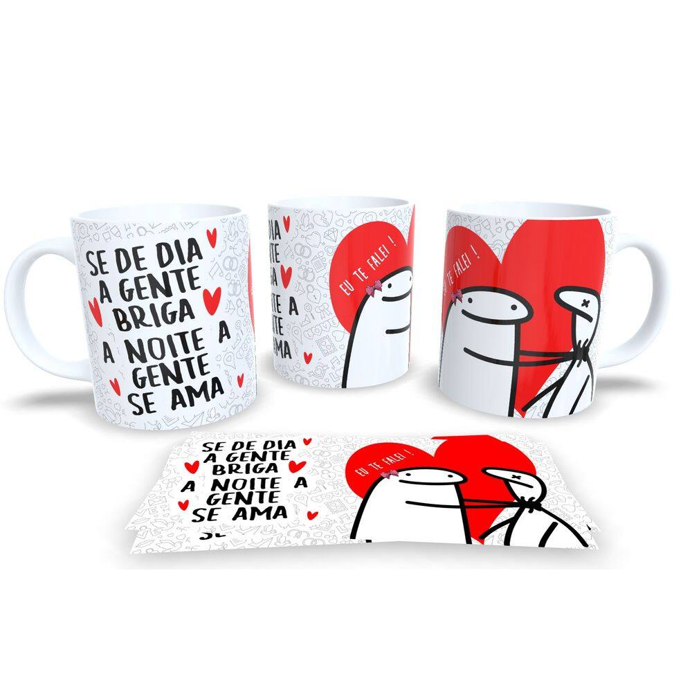 Caneca de Porcelana Branca Personalizada Coleção Flork dia dos Namorados